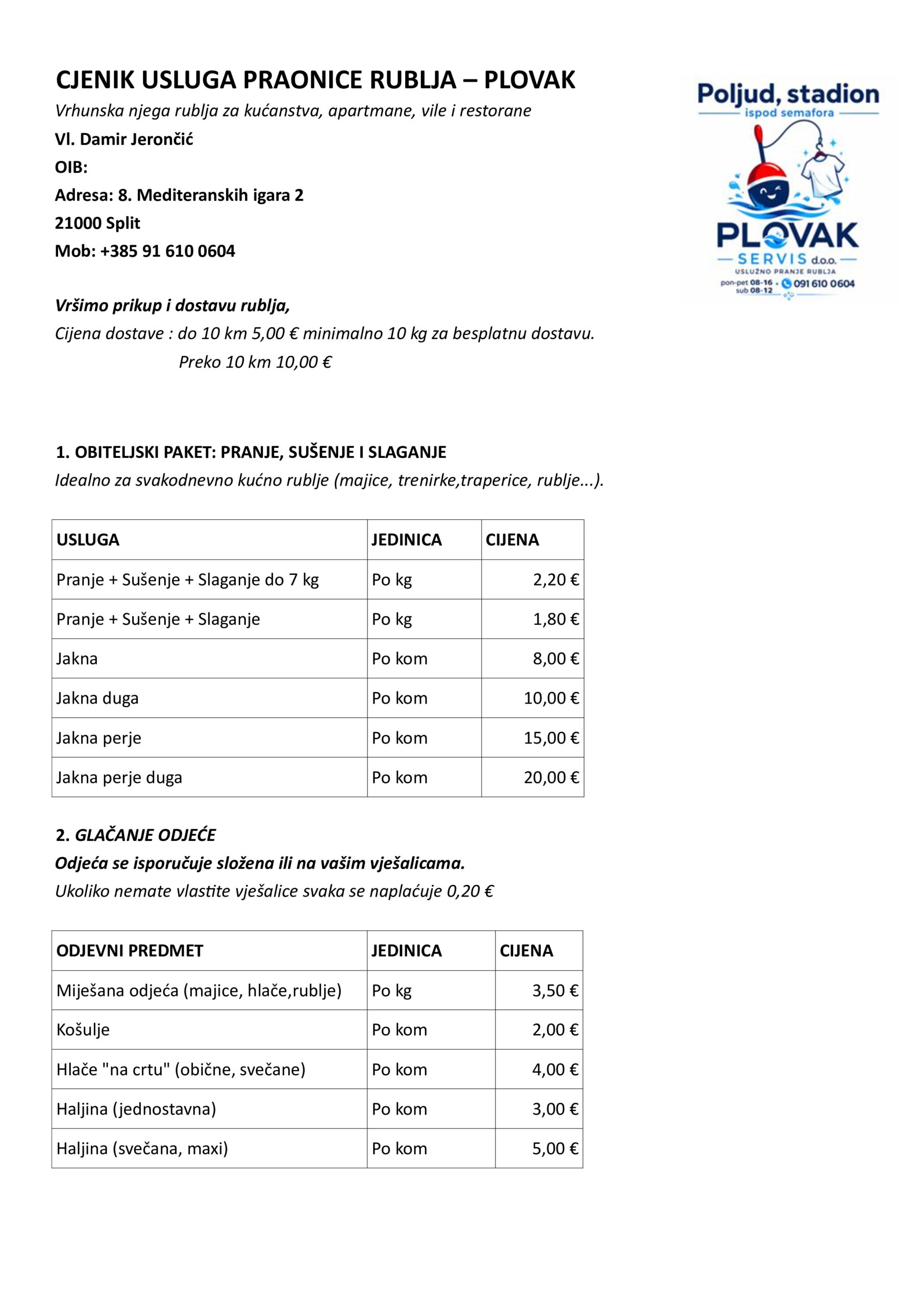 plovak servis cijenik 1